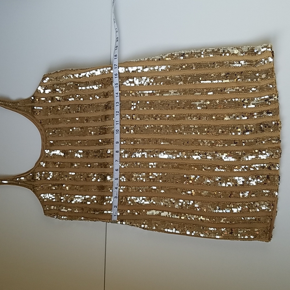 Gold Metallic Sequin and Silk Above Knee Shift Dress Party Dance Prom Sz 2 EUC - Picture 11 of 14